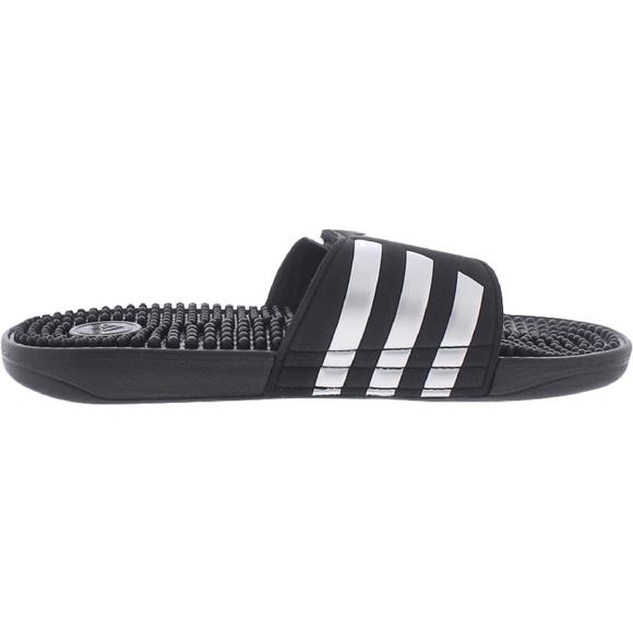 Adidas Mens Adissage Black Logo Slip on Flat Pool Slides Shoes NWT - Picture 2 of 3
